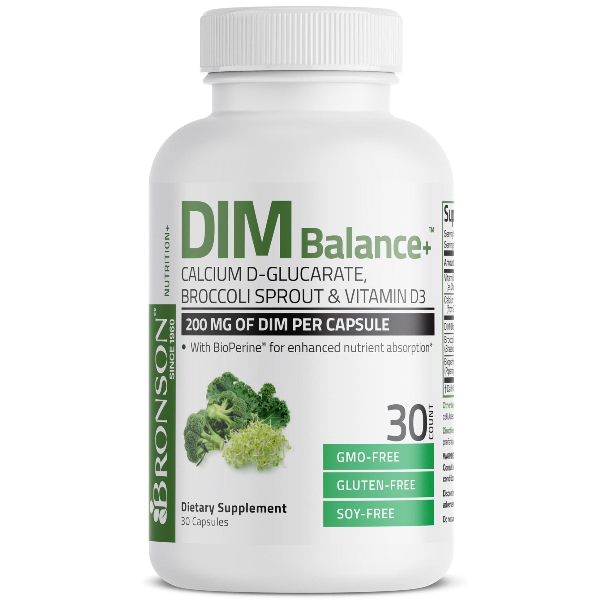Bronson DIM Balance+ Calcium D-Glucarate, Broccoli Sprouts and Vitamin D3 200 MG of DIM per Capsule Supports Estrogen Metabolism and Balanced Hormone Levels Non-GMO, 30 Vegetarian Capsules - Maple Wellness Supplements