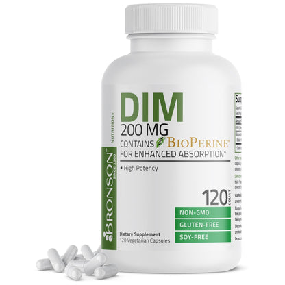 Bronson DIM Supplement 200 MG Diindolymethane with BioPerine for Enhanced Absorption, Estrogen Metabolism & Maintains Balanced Hormone Levels, 120 Vegetarian Capsules - Maple Wellness Supplements