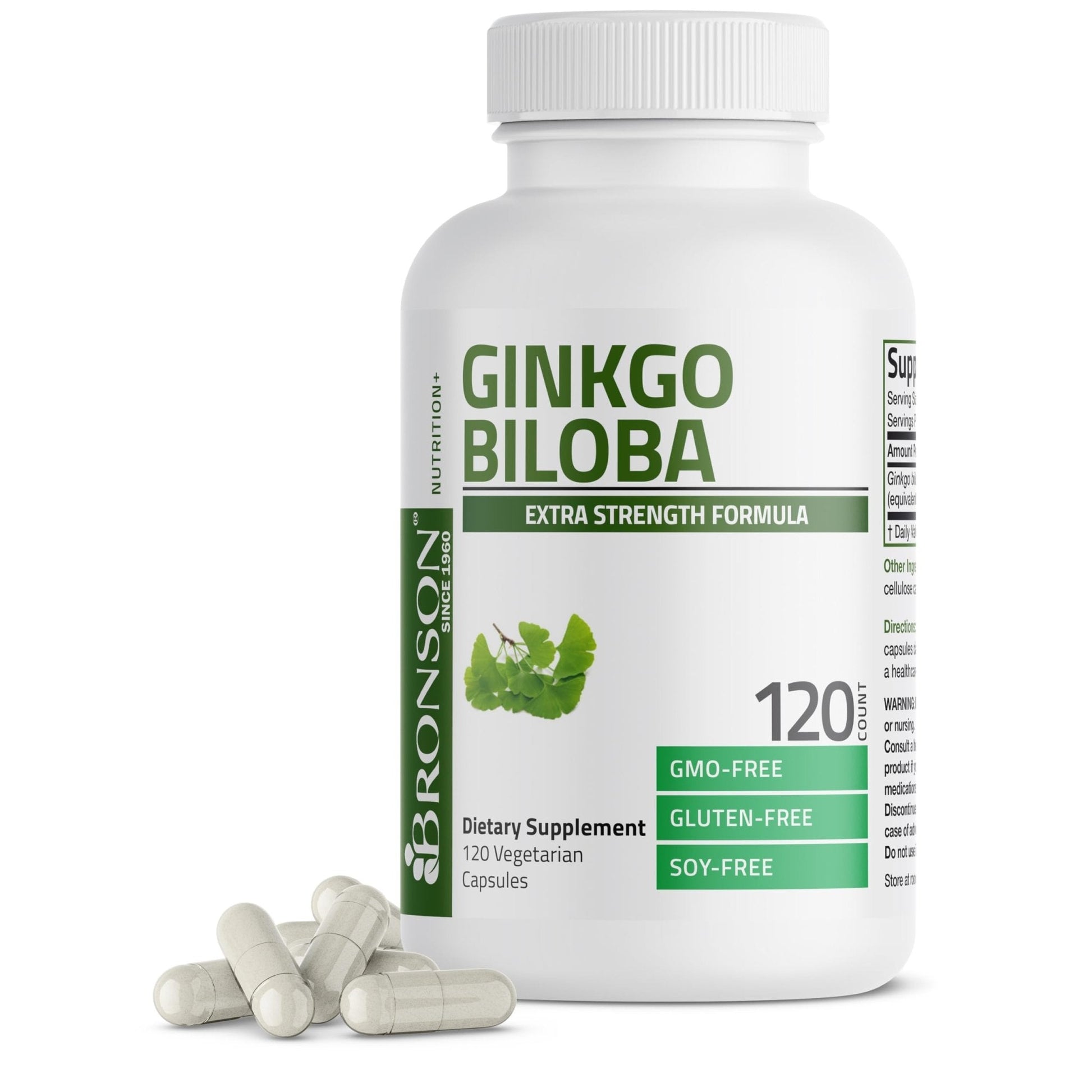 Bronson Ginkgo Biloba Extra Strength Supports Brain Function & Memory Support, 120 Vegetarian Capsules - Maple Wellness Supplements