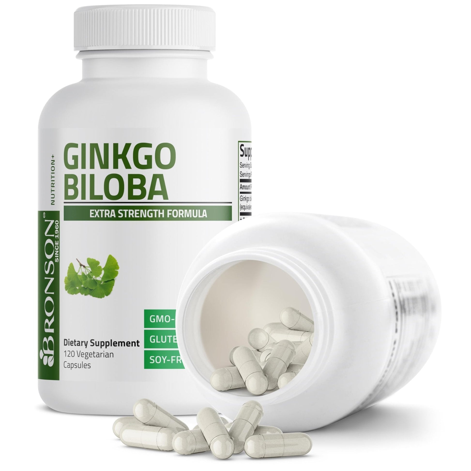 Bronson Ginkgo Biloba Extra Strength Supports Brain Function & Memory Support, 120 Vegetarian Capsules - Maple Wellness Supplements