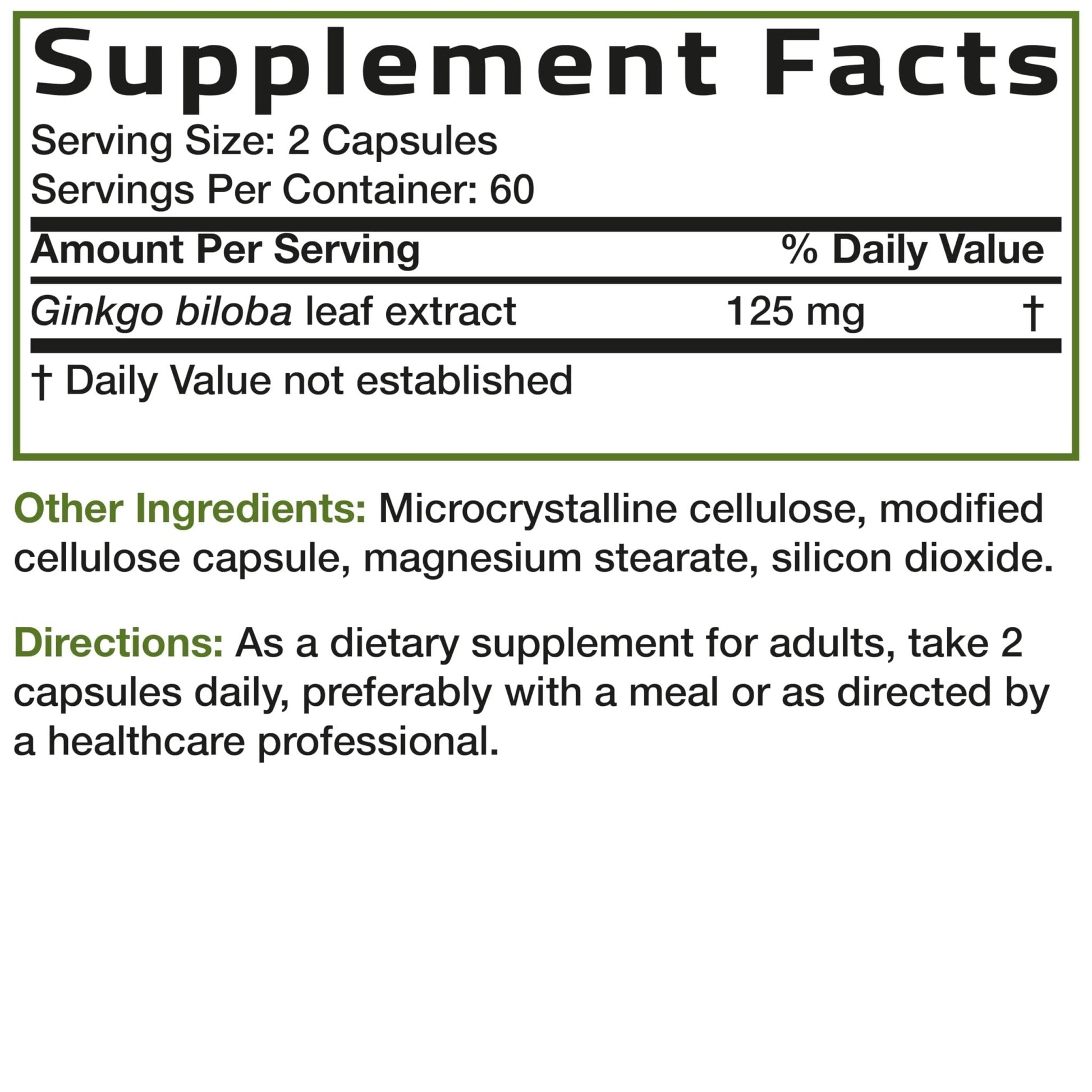 Bronson Ginkgo Biloba Extra Strength Supports Brain Function & Memory Support, 120 Vegetarian Capsules - Maple Wellness Supplements