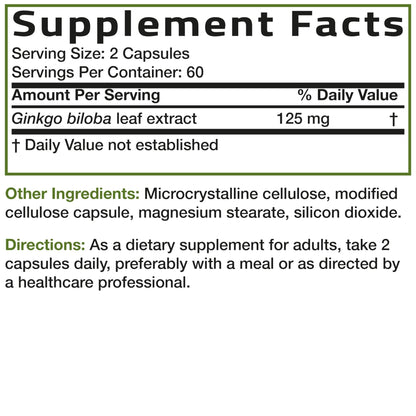Bronson Ginkgo Biloba Extra Strength Supports Brain Function & Memory Support, 120 Vegetarian Capsules - Maple Wellness Supplements