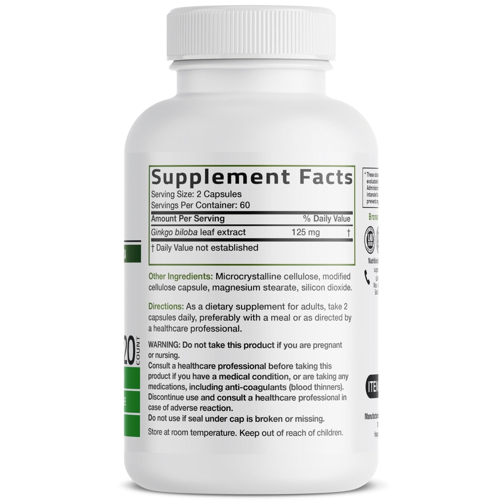 Bronson Ginkgo Biloba Extra Strength Supports Brain Function & Memory Support, 120 Vegetarian Capsules - Maple Wellness Supplements