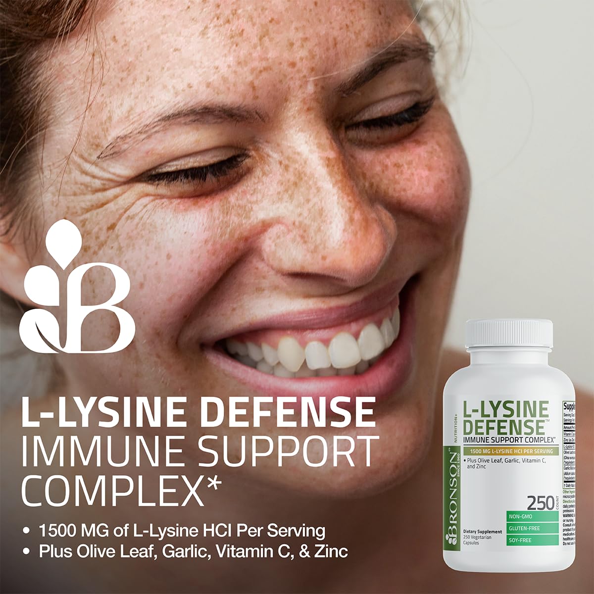 Bronson L-Lysine Defense Immune Support Complex 1500 MG L-Lysine Plus Olive Leaf, Garlic, Vitamin C and Zinc - Maple Wellness Supplements