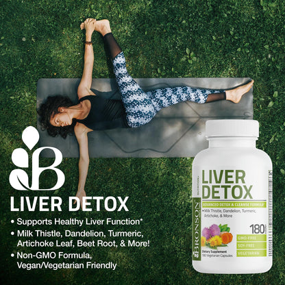 Bronson Liver Detox Advanced Detox & Cleansing Formula Supports Health Liver Function with Milk Thistle, Dandelion Extract, Turmeric, Artichoke Leaf & More - Maple Wellness Supplements