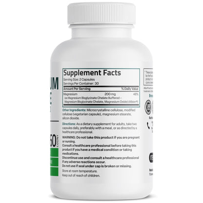 Bronson Magnesium Glycinate 200 MG per Serving Chelated for High Absorption, Gentle On Stomach, Non-GMO, 60 Vegetarian Capsules - Maple Wellness Supplements