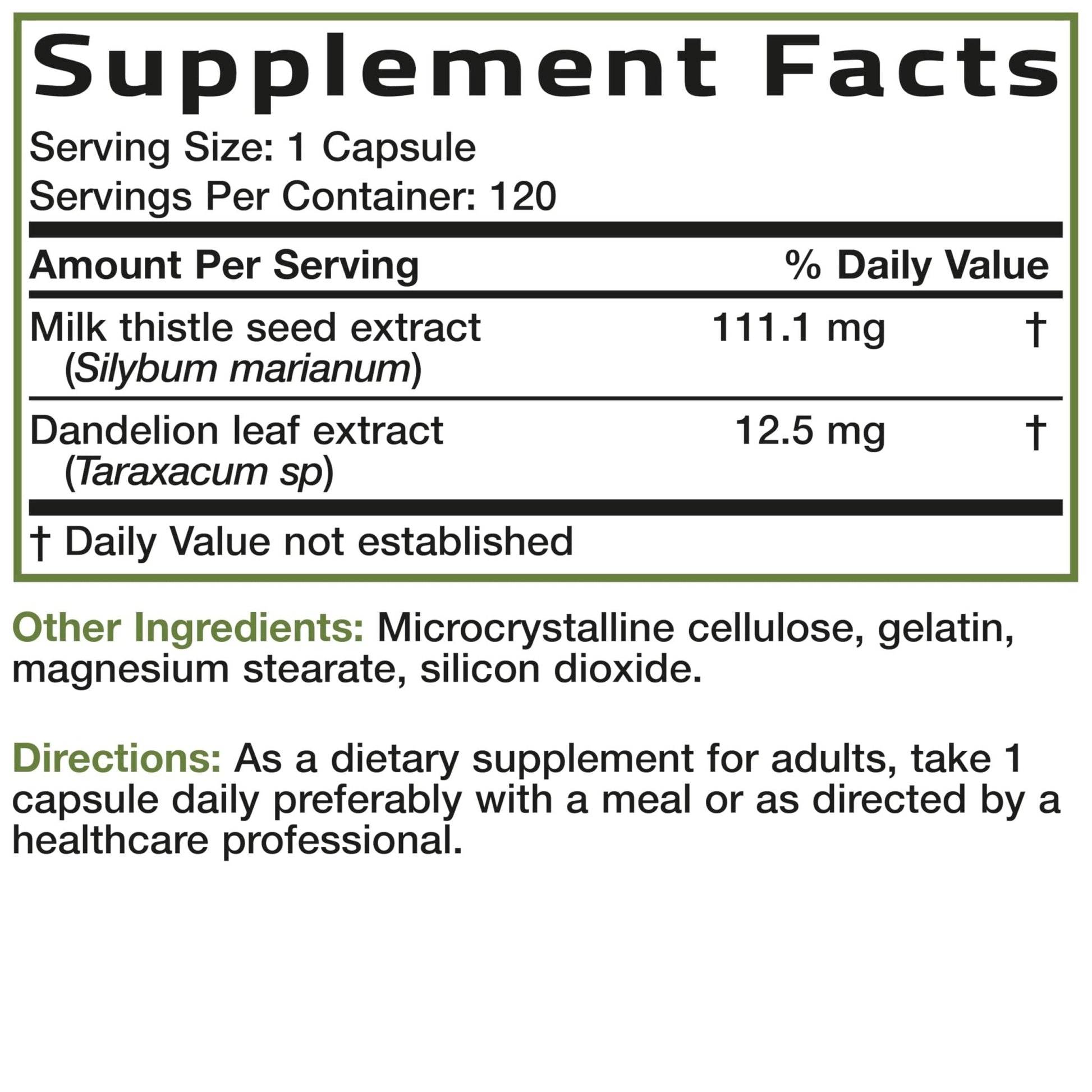 Bronson Milk Thistle Silymarin Marianum & Dandelion Extract Liver Health Support, Antioxidant Support, Detox, 120 Capsules - Maple Wellness Supplements
