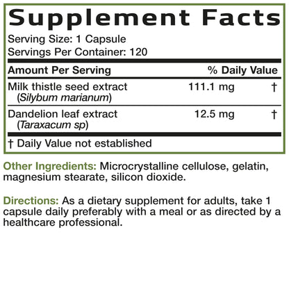 Bronson Milk Thistle Silymarin Marianum & Dandelion Extract Liver Health Support, Antioxidant Support, Detox, 120 Capsules - Maple Wellness Supplements