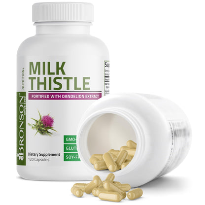 Bronson Milk Thistle Silymarin Marianum & Dandelion Extract Liver Health Support, Antioxidant Support, Detox, 120 Capsules - Maple Wellness Supplements