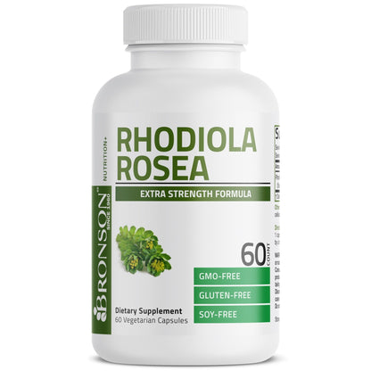 Bronson Rhodiola Rosea Vegetarian Capsules - Adaptogenic Herb - Brain, Stress & Mood Support - Non-GMO, 60 Count - Maple Wellness Supplements