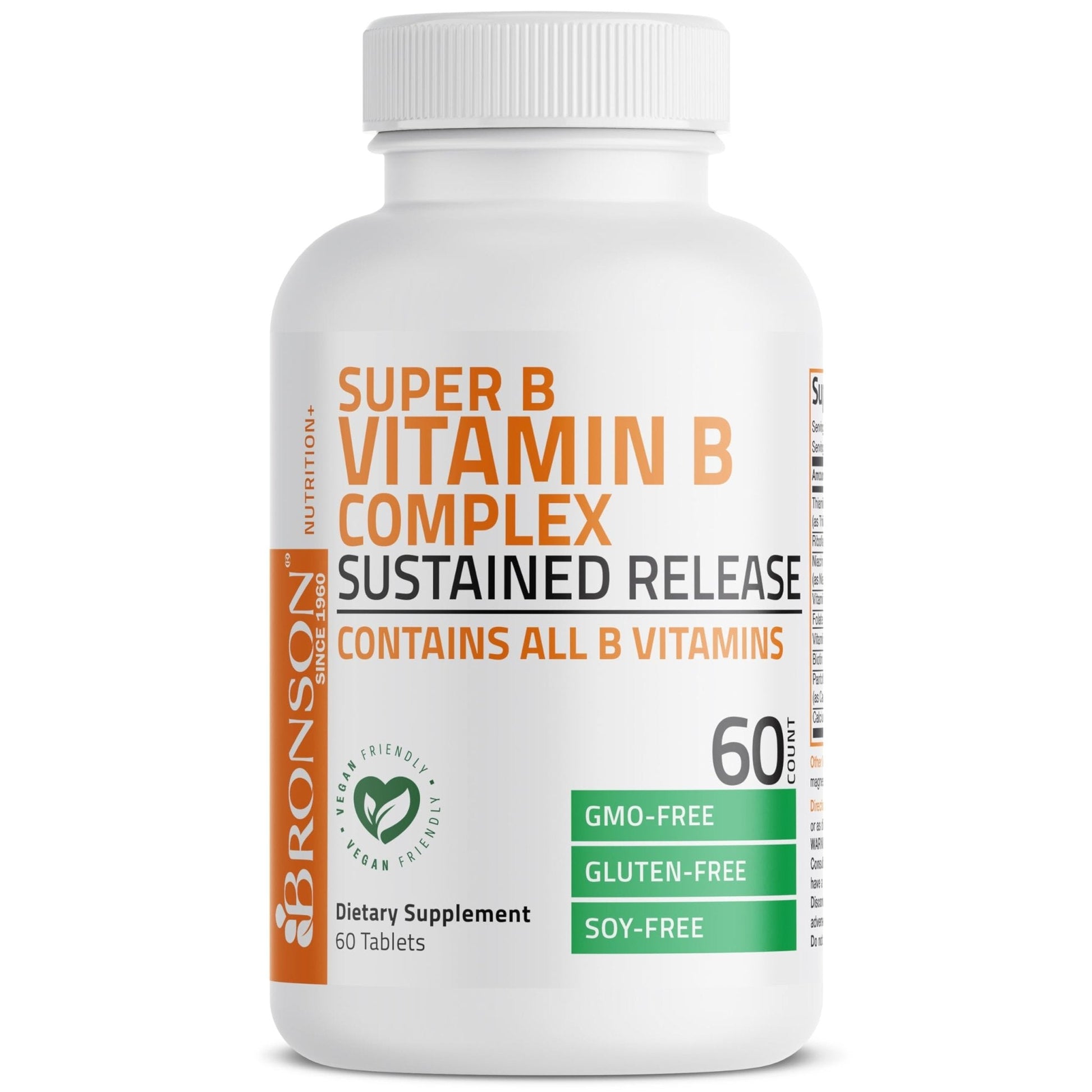 Bronson Super B Vitamin B Complex Sustained Slow Release (Vitamin B1, B2, B3, B6, B9 - Folic Acid, B12) Contains All B Vitamins 60 Tablets - Maple Wellness Supplements
