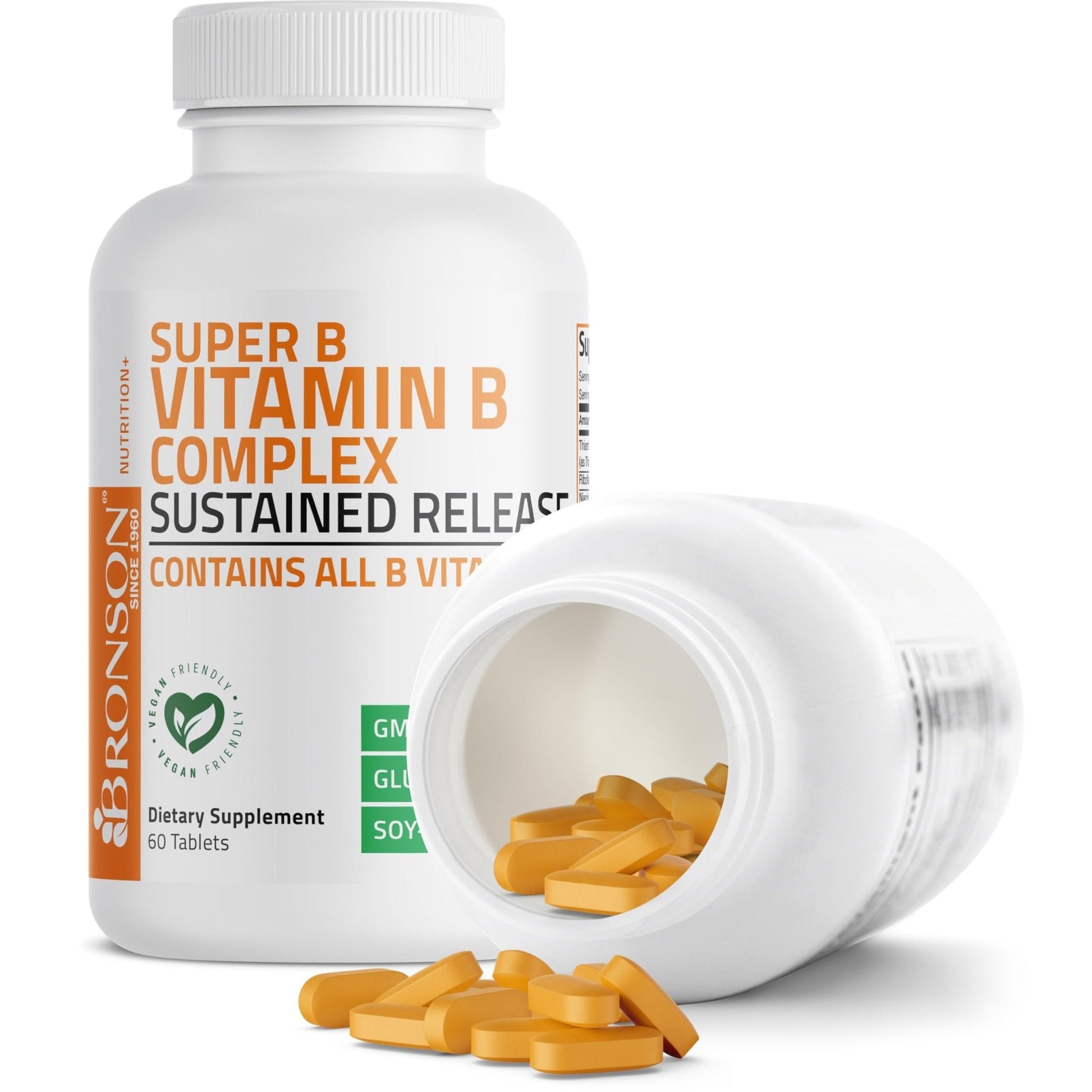 Bronson Super B Vitamin B Complex Sustained Slow Release (Vitamin B1, B2, B3, B6, B9 - Folic Acid, B12) Contains All B Vitamins 60 Tablets - Maple Wellness Supplements