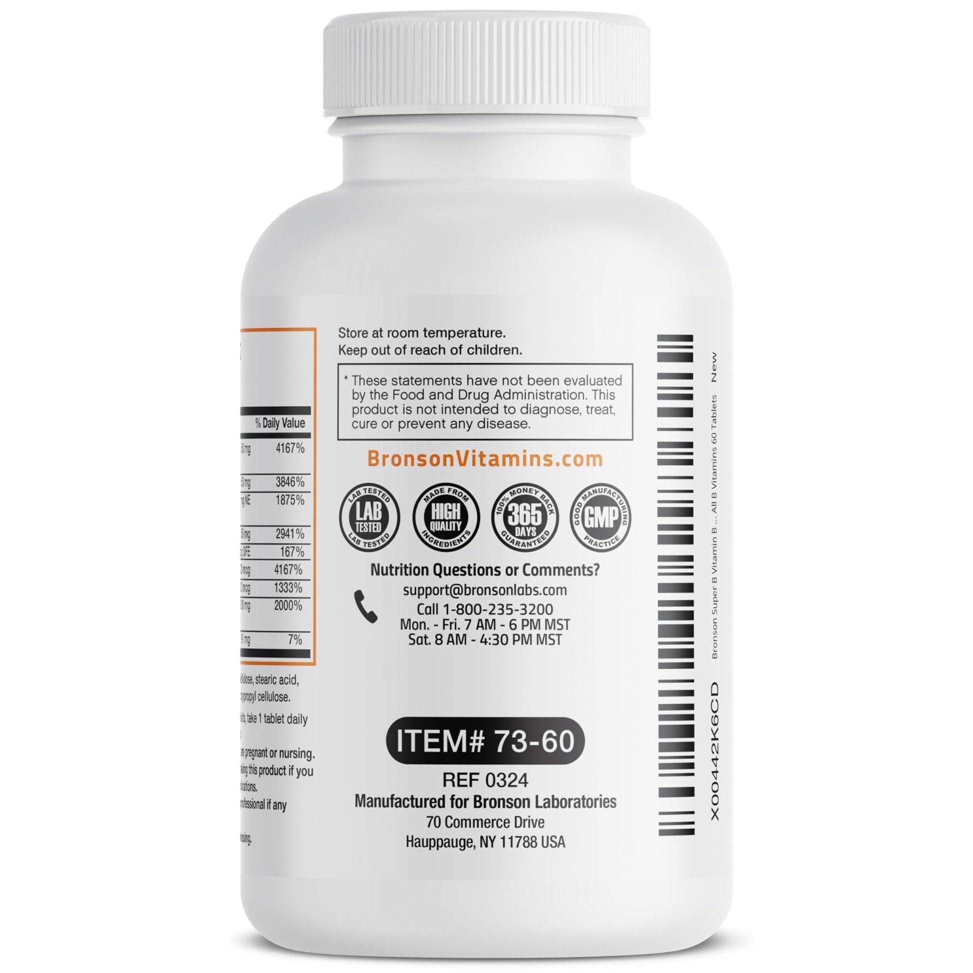 Bronson Super B Vitamin B Complex Sustained Slow Release (Vitamin B1, B2, B3, B6, B9 - Folic Acid, B12) Contains All B Vitamins 60 Tablets - Maple Wellness Supplements