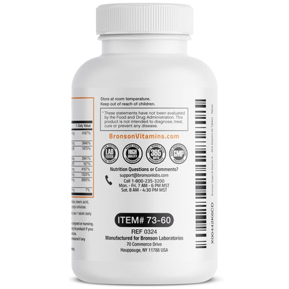 Bronson Super B Vitamin B Complex Sustained Slow Release (Vitamin B1, B2, B3, B6, B9 - Folic Acid, B12) Contains All B Vitamins 60 Tablets - Maple Wellness Supplements