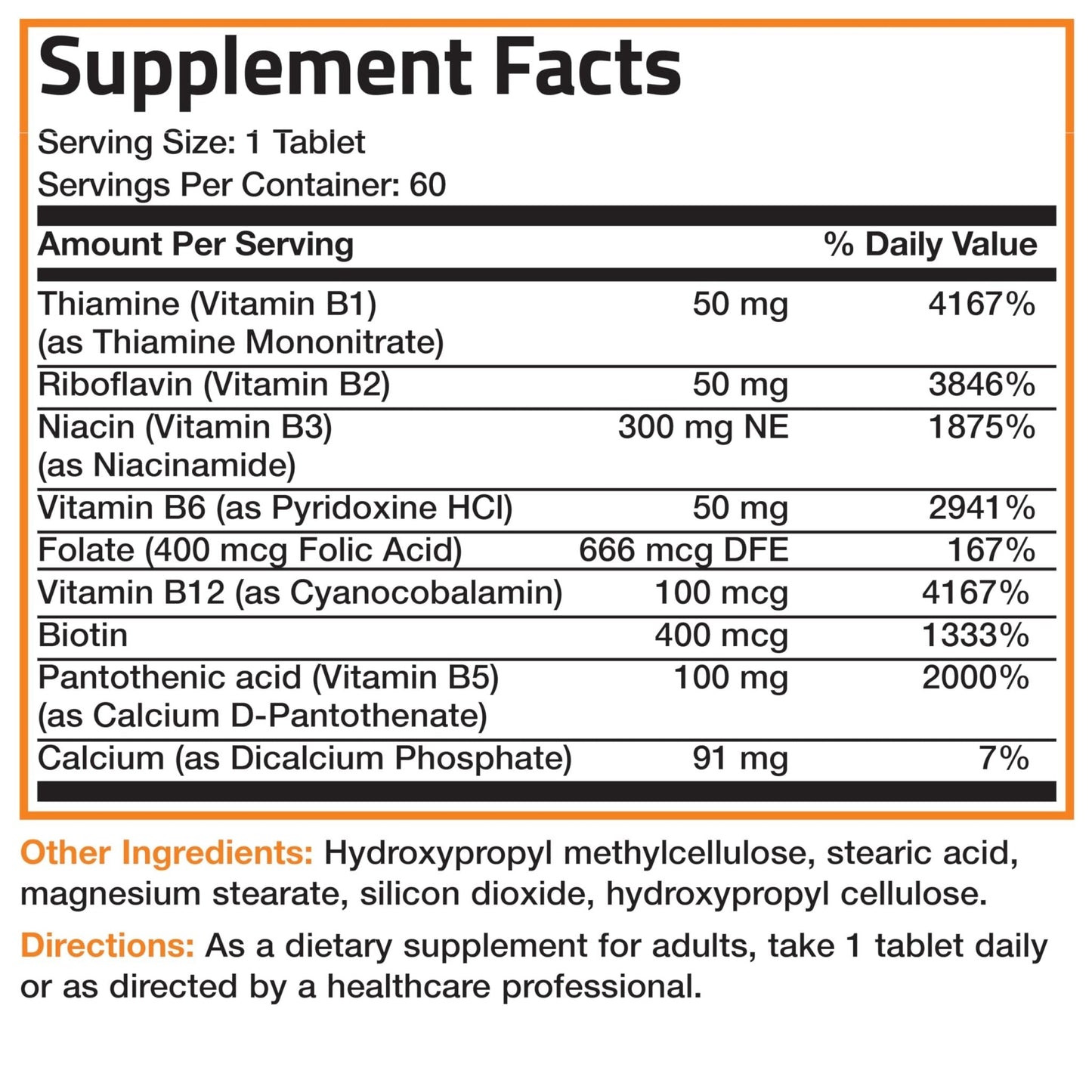 Bronson Super B Vitamin B Complex Sustained Slow Release (Vitamin B1, B2, B3, B6, B9 - Folic Acid, B12) Contains All B Vitamins 60 Tablets - Maple Wellness Supplements