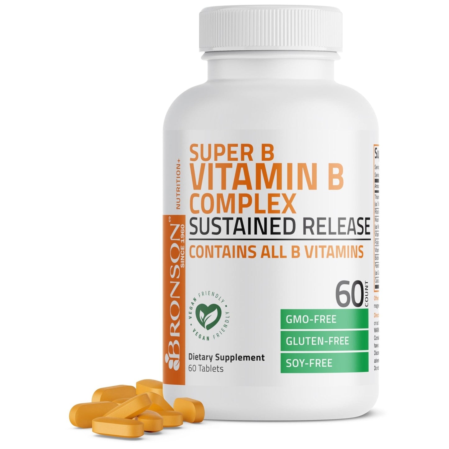 Bronson Super B Vitamin B Complex Sustained Slow Release (Vitamin B1, B2, B3, B6, B9 - Folic Acid, B12) Contains All B Vitamins 60 Tablets - Maple Wellness Supplements