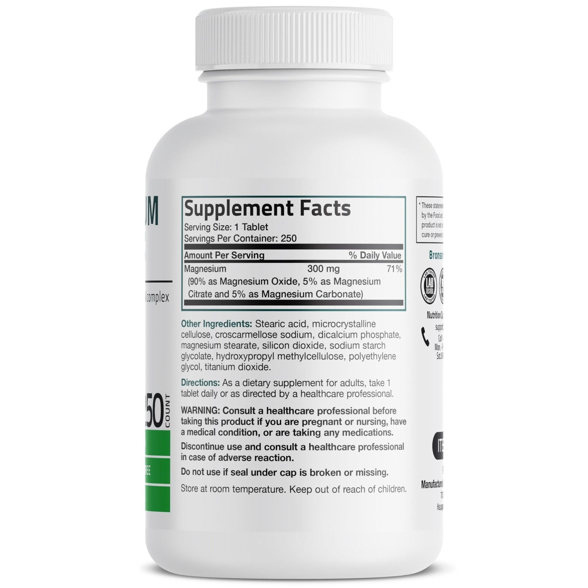 Bronson Triple Magnesium Complex Maximum Coverage 300mg - Non-GMO Formula, 250 Tablets - Maple Wellness Supplements