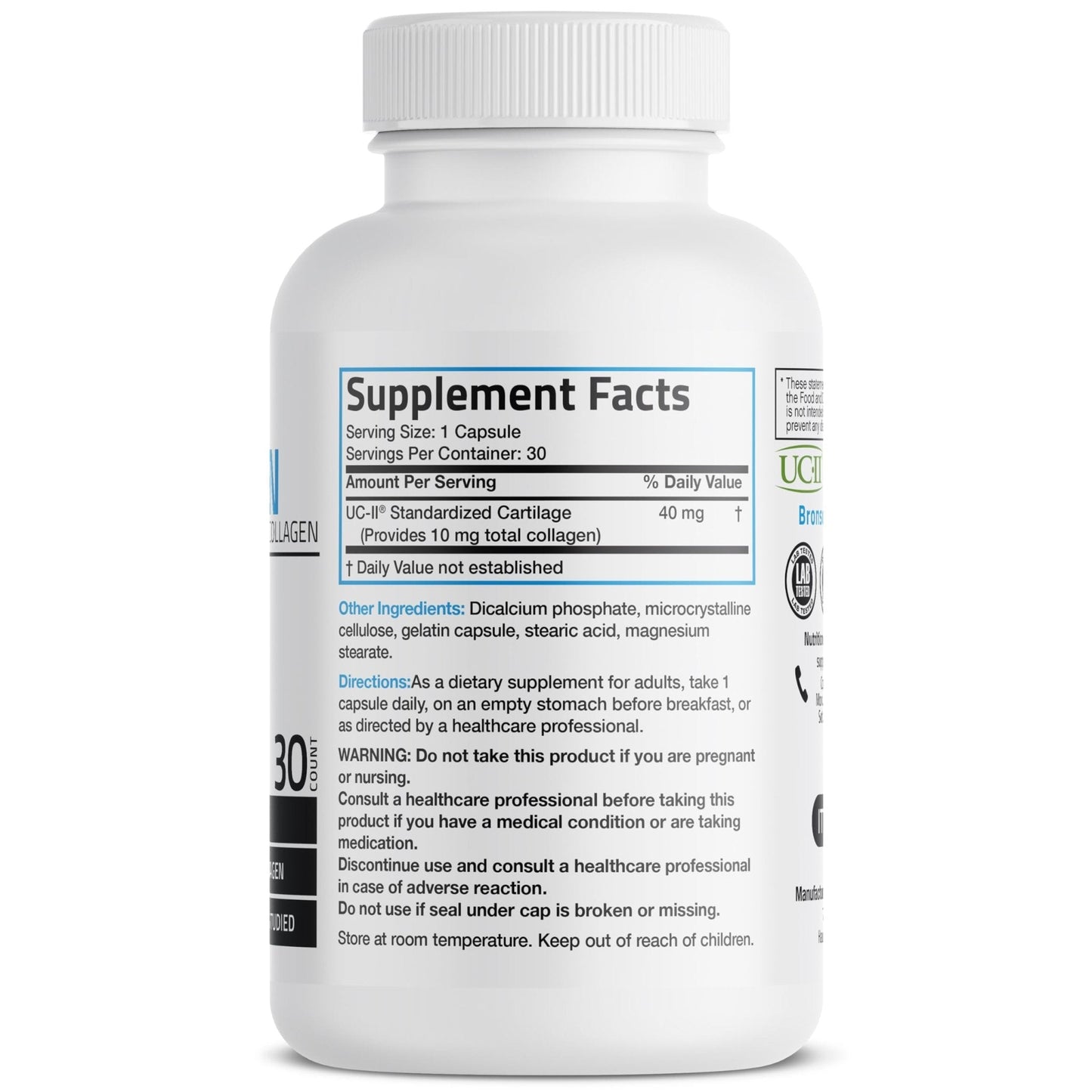 Bronson UC-II Type II Collagen with Undenatured Type II Collagen, 30 Capsules - Maple Wellness Supplements