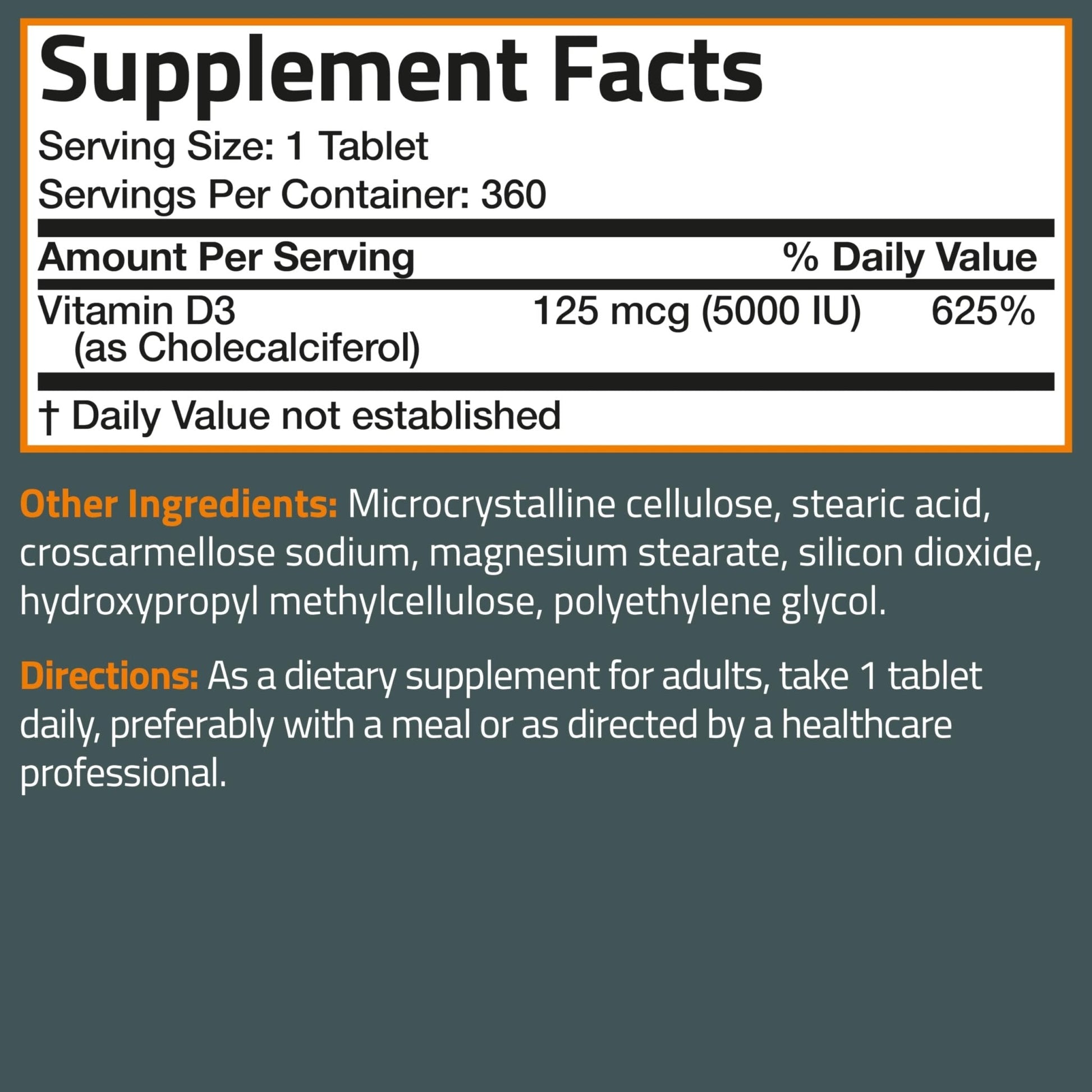 Bronson Vitamin D3 5000iu (125mcg) Healthy Muscle Function and Immune Support, Non-GMO, 360 Tablets - Maple Wellness Supplements