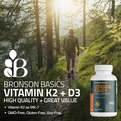 Bronson Vitamin K2 D3 (MK7) Supplement Non-GMO Formula Vitamin D3 5000IU (125 mcg) & 90 mcg K2 MK-7, Easy to Swallow D - Maple Wellness Supplements
