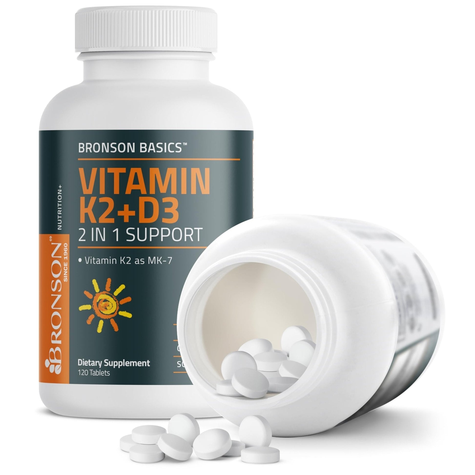 Bronson Vitamin K2 D3 (MK7) Supplement Non-GMO Formula Vitamin D3 5000IU (125 mcg) & 90 mcg K2 MK-7, Easy to Swallow D - Maple Wellness Supplements