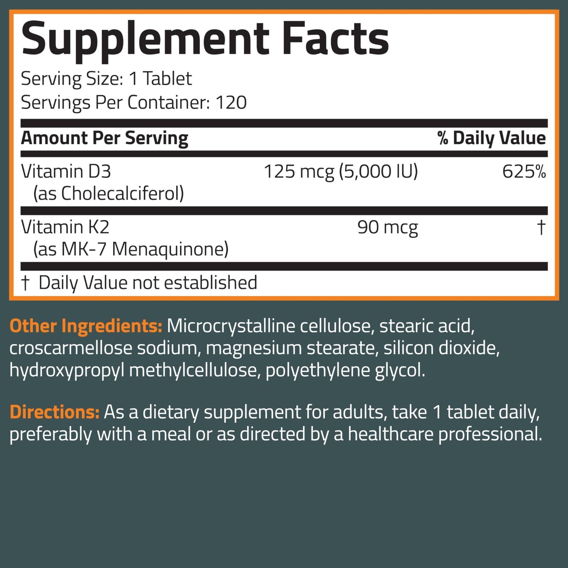 Bronson Vitamin K2 D3 (MK7) Supplement Non-GMO Formula Vitamin D3 5000IU (125 mcg) & 90 mcg K2 MK-7, Easy to Swallow D - Maple Wellness Supplements