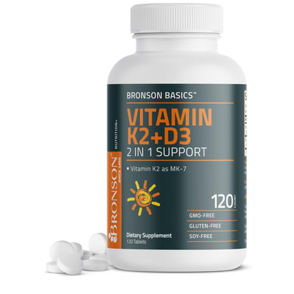 Bronson Vitamin K2 D3 (MK7) Supplement Non-GMO Formula Vitamin D3 5000IU (125 mcg) & 90 mcg K2 MK-7, Easy to Swallow D - Maple Wellness Supplements