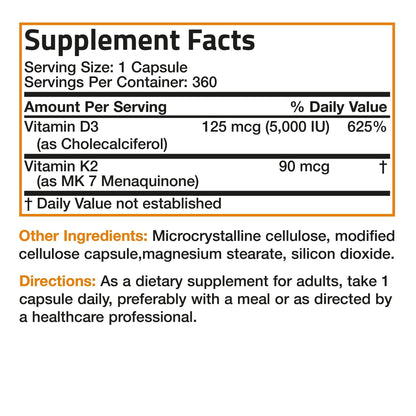 Bronson Vitamin K2 (MK7) with D3 Supplement Non-GMO Formula 5000 IU Vitamin D3 - Maple Wellness Supplements