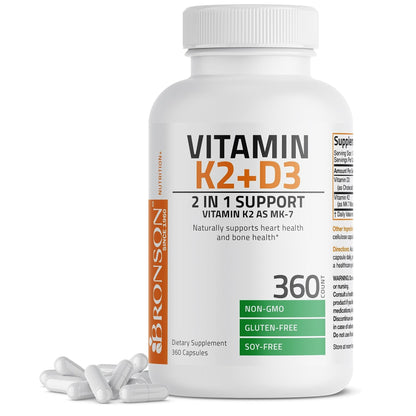 Bronson Vitamin K2 (MK7) with D3 Supplement Non-GMO Formula 5000 IU Vitamin D3 - Maple Wellness Supplements