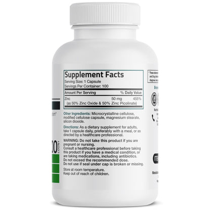 Bronson Zinc 50mg Complex High Potency Immune Support Supplement & Antioxidant and Skin Health - Maple Wellness Supplements