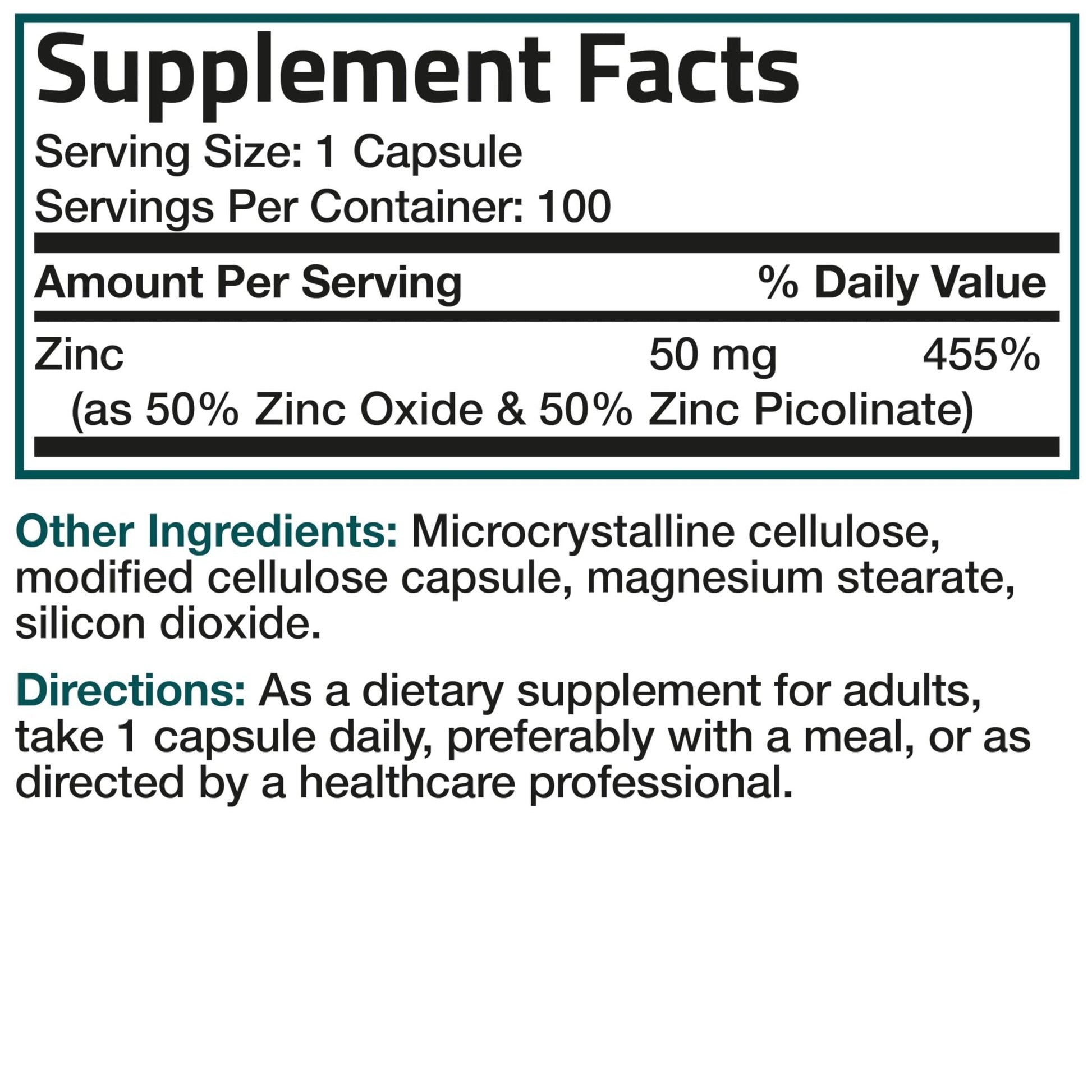 Bronson Zinc 50mg Complex High Potency Immune Support Supplement & Antioxidant and Skin Health - Maple Wellness Supplements