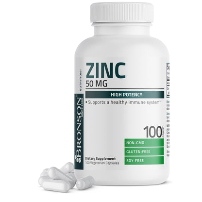 Bronson Zinc 50mg Complex High Potency Immune Support Supplement & Antioxidant and Skin Health - Maple Wellness Supplements