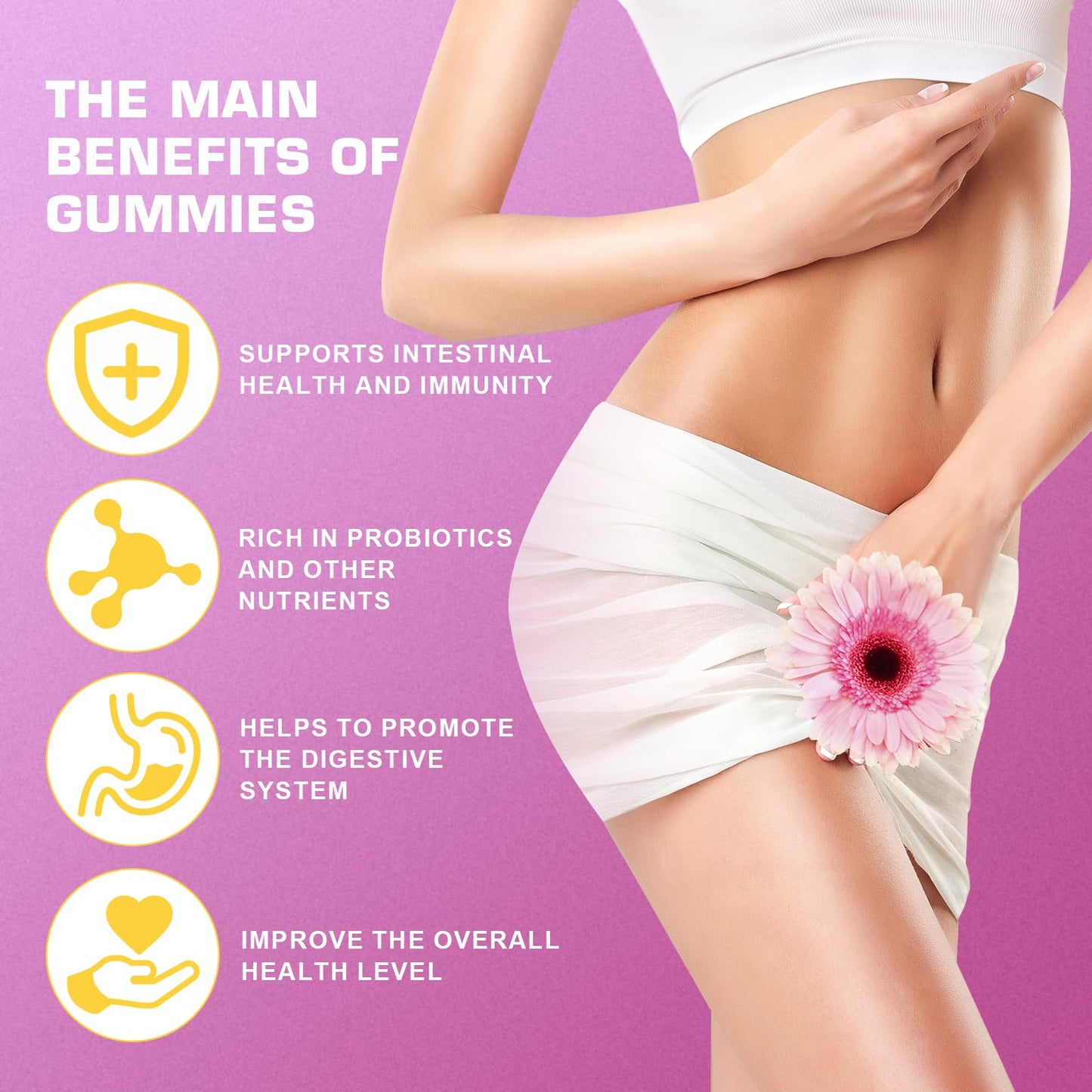 Brurtzexs Her Juicy Feminine Probiotics Gummies for Women with Slippery Elm - Pineapple Flavor, pH Balance & Immune Health Support - Digestive & Feminine Support - Vegan Supplement, 60 C - Maple Wellness Supplements