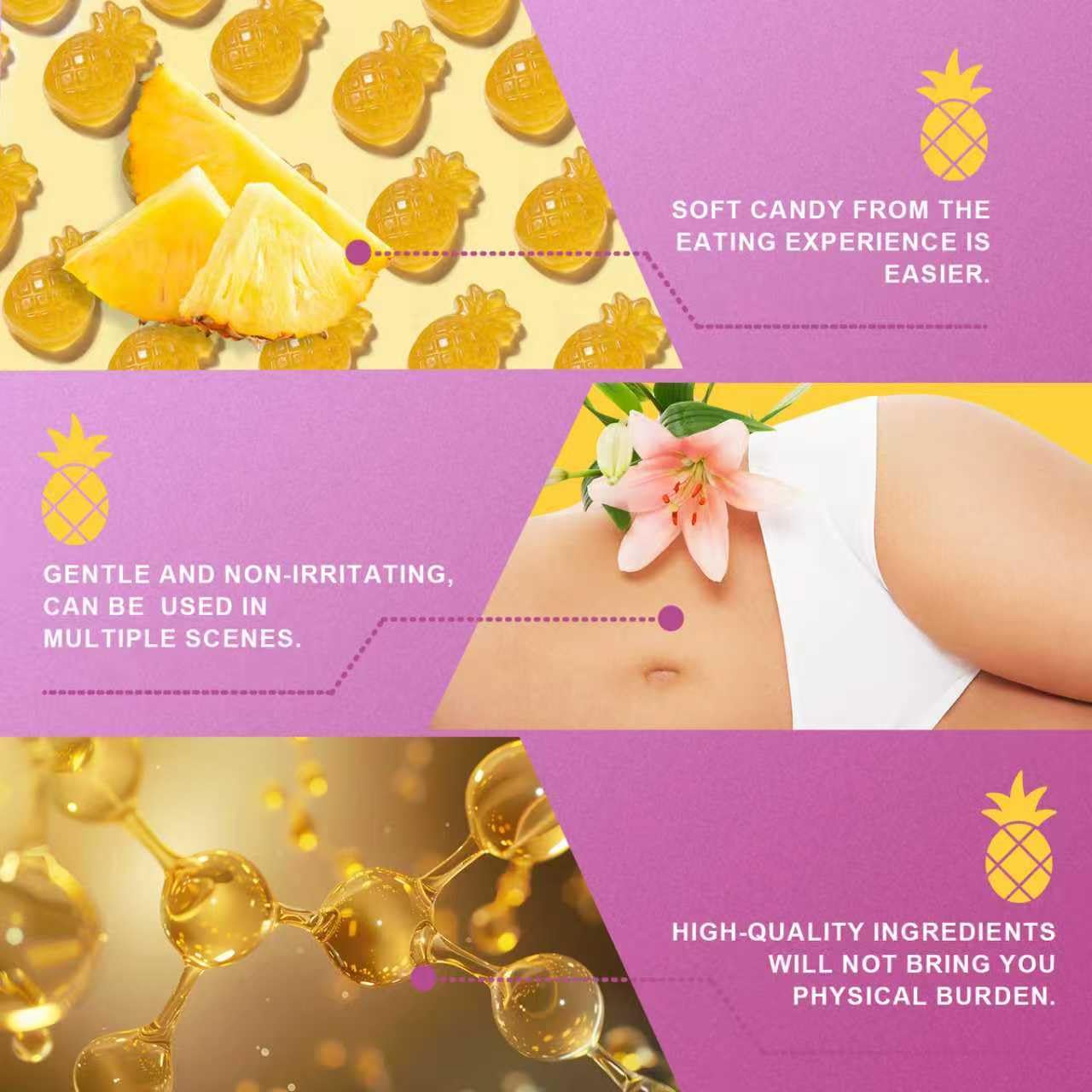 Brurtzexs Her Juicy Feminine Probiotics Gummies for Women with Slippery Elm - Pineapple Flavor, pH Balance & Immune Health Support - Digestive & Feminine Support - Vegan Supplement, 60 C - Maple Wellness Supplements