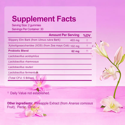Brurtzexs Her Juicy Feminine Probiotics Gummies for Women with Slippery Elm - Pineapple Flavor, pH Balance & Immune Health Support - Digestive & Feminine Support - Vegan Supplement, 60 C - Maple Wellness Supplements