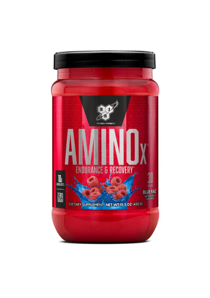 BSN Amino X Muscle Recovery & Endurance Powder with BCAAs, 10 Grams of Amino Acids, Keto Friendly, Caffeine-Free, Support Endurance, Zero Sugar, Blue Raz, - Maple Wellness Supplements
