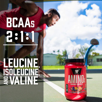 BSN Amino X Muscle Recovery & Endurance Powder with BCAAs, 10 Grams of Amino Acids, Keto Friendly, Caffeine-Free, Support Endurance, Zero Sugar, Blue Raz, - Maple Wellness Supplements