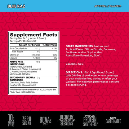 BSN Amino X Muscle Recovery & Endurance Powder with BCAAs, 10 Grams of Amino Acids, Keto Friendly, Caffeine-Free, Support Endurance, Zero Sugar, Blue Raz, - Maple Wellness Supplements