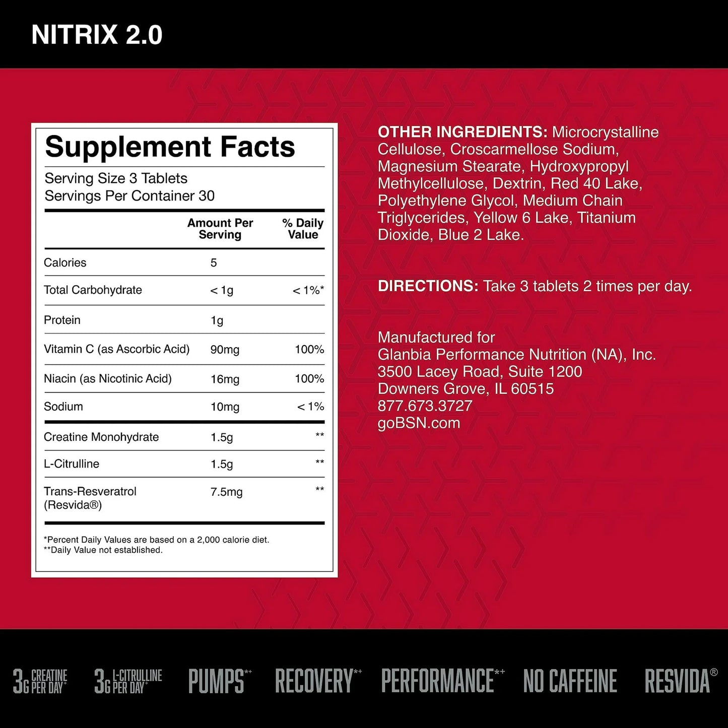 BSN NITRIX 2.0, Workout Supplement, Nitric Oxide Precursors, 3g Creatine, 3g L Citrulline, L-Citrulline, Supports Workout Performance, Pumps, Muscle Recovery - Maple Wellness Supplements