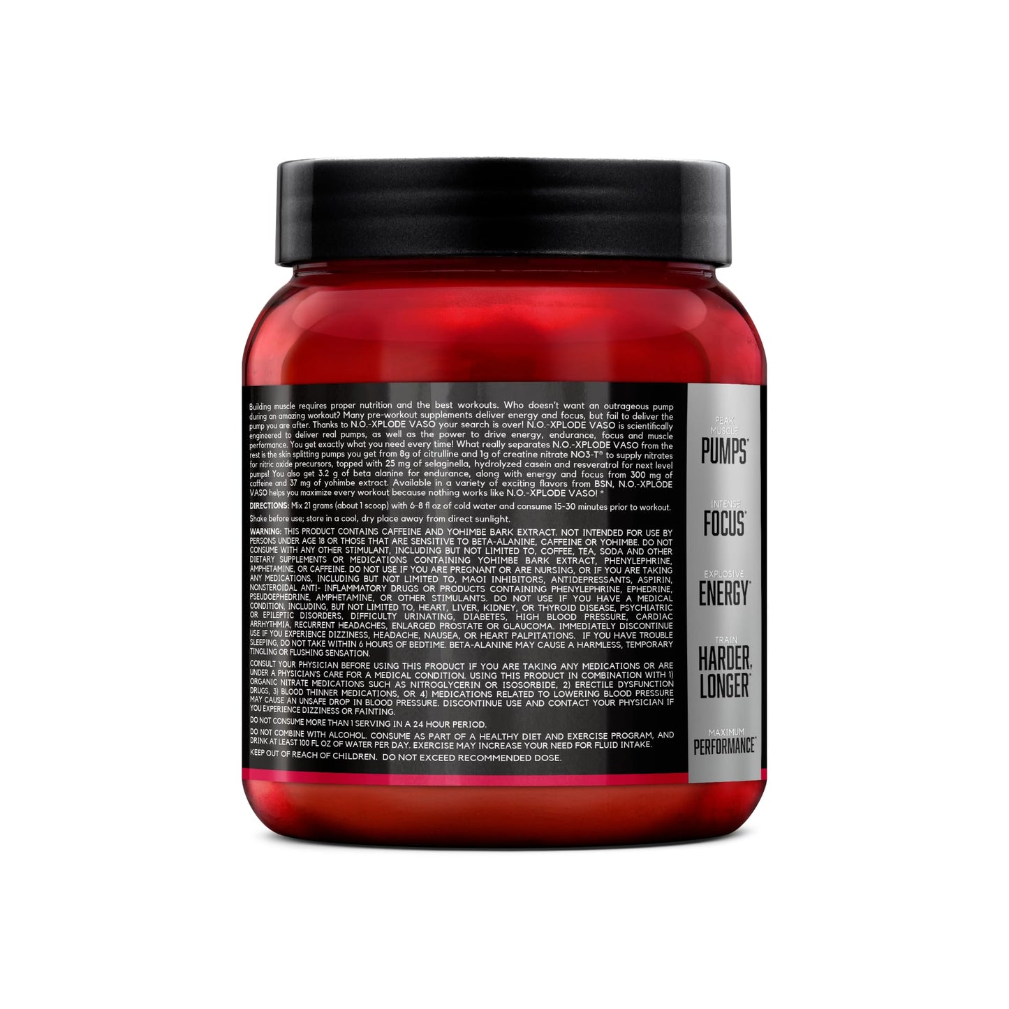 BSN N.O.-XPLODE Vaso Pre Workout Powder with 8g of L-Citrulline and 3.2g Beta-Alanine and Energy, Flavor: Cherry Bomb, 24 Servings - Maple Wellness Supplements