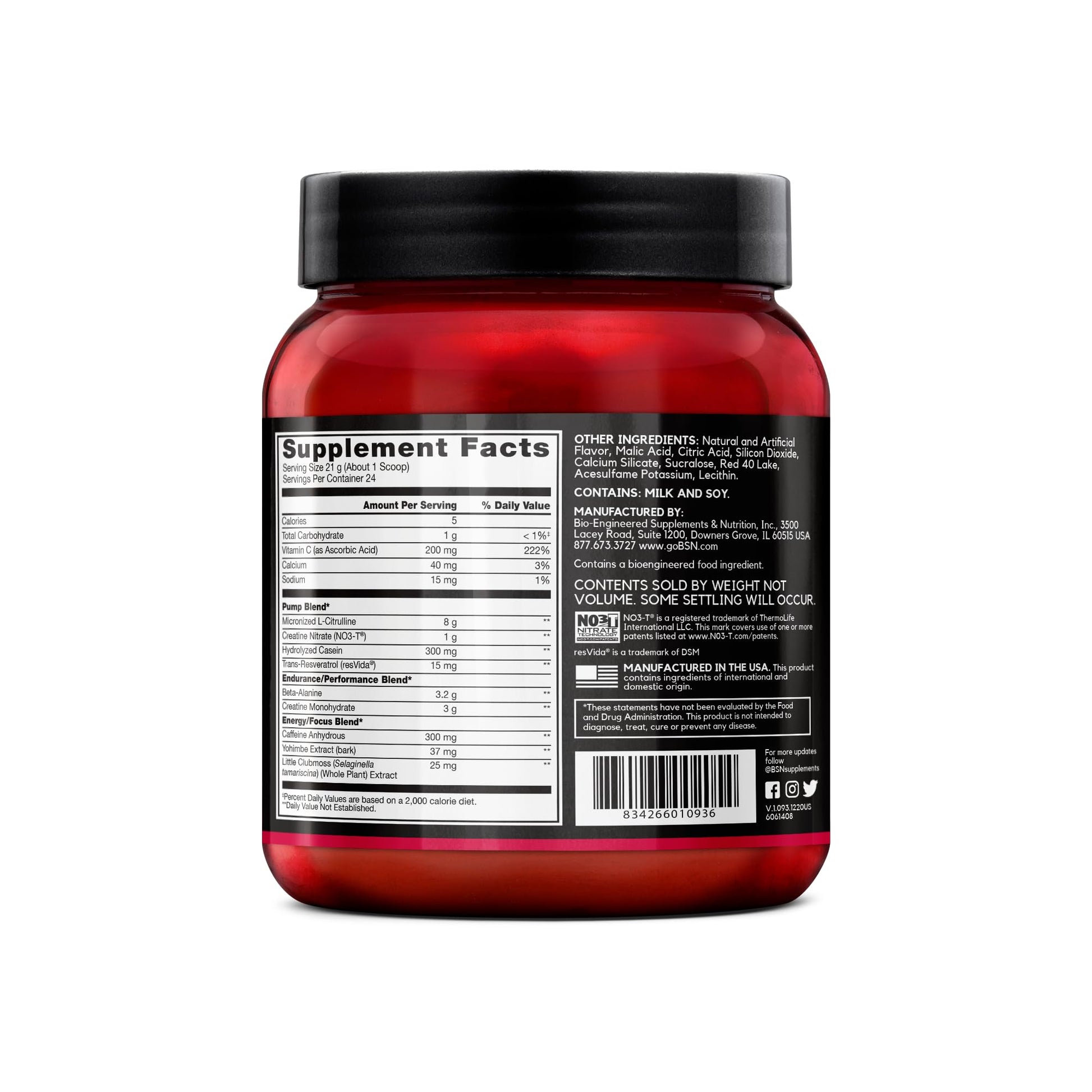 BSN N.O.-XPLODE Vaso Pre Workout Powder with 8g of L-Citrulline and 3.2g Beta-Alanine and Energy, Flavor: Cherry Bomb, 24 Servings - Maple Wellness Supplements