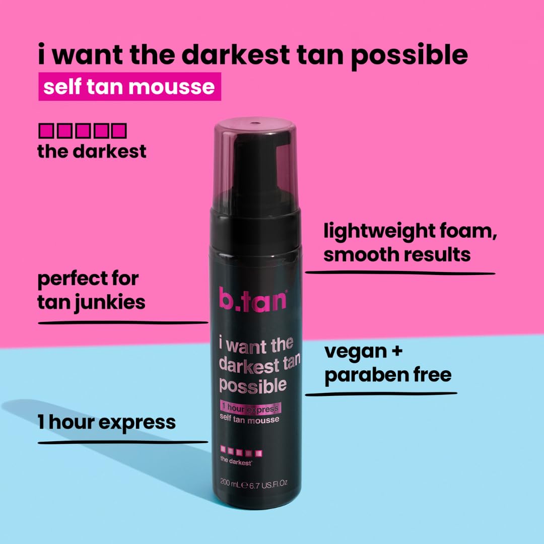 b.tan Ultra Dark Self Tanner Mousse | I Want The Darkest Tan Possible - Fast, 1 Hour Express - Maple Wellness Supplements