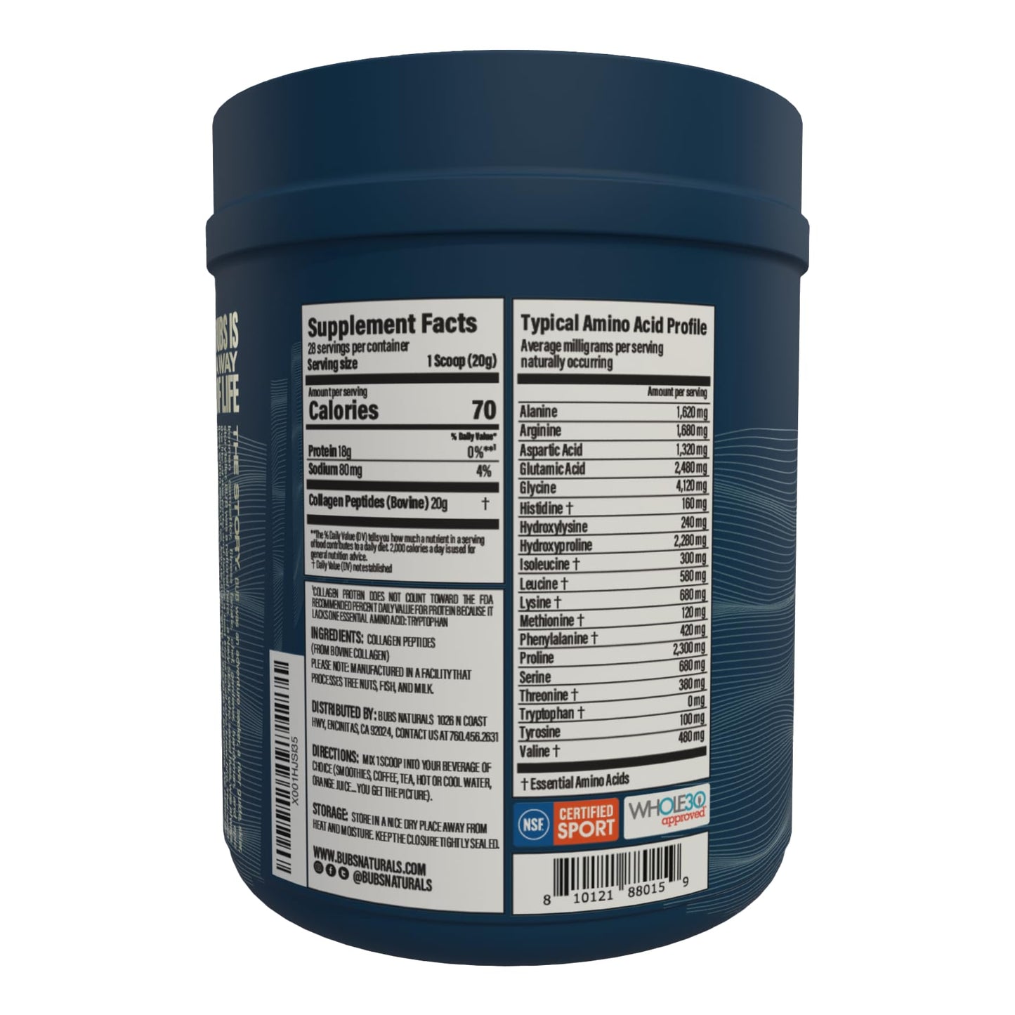 BUBS Naturals Collagen Peptides Powder, Collagen for Women & Men, Hydrolyzed Peptides, Unflavored Pasture Raised Grass Fed, Paleo Keto Friendly - Maple Wellness Supplements