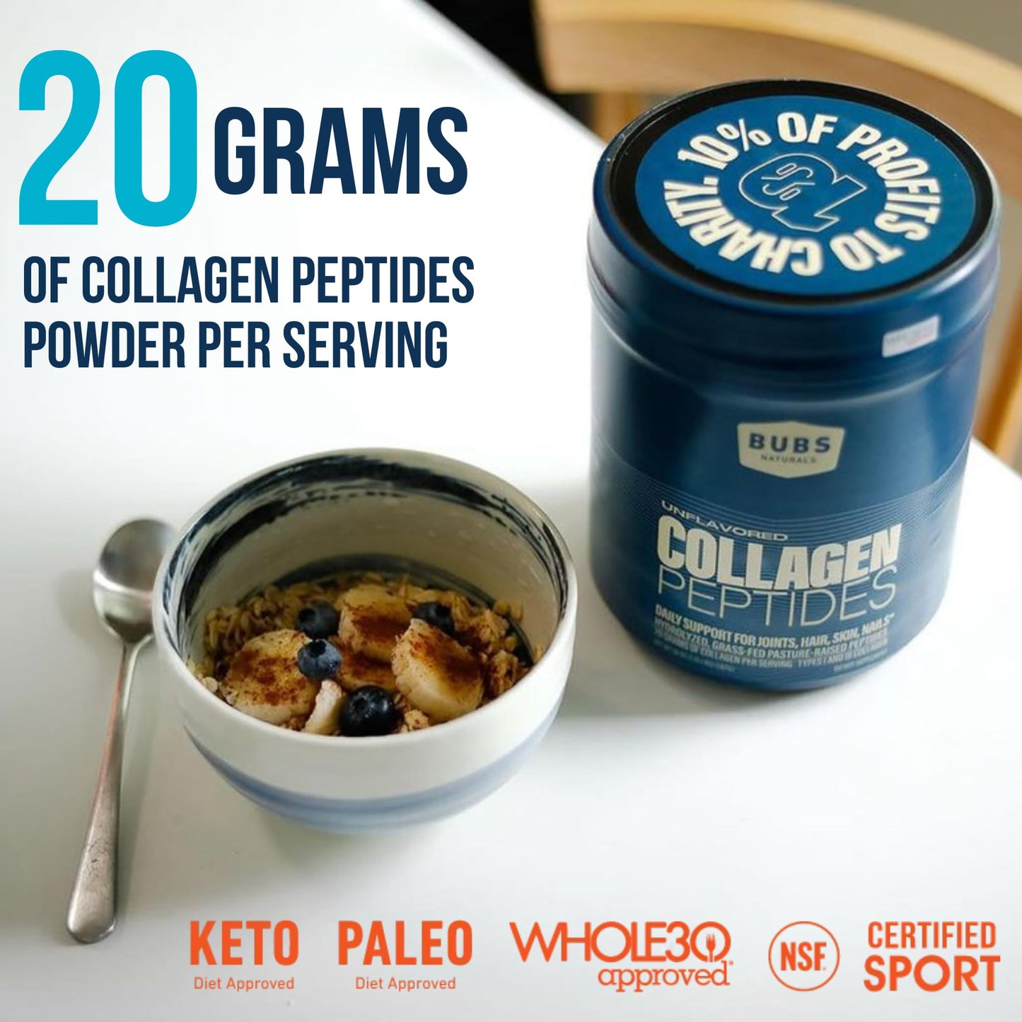 BUBS Naturals Collagen Peptides Powder, Collagen for Women & Men, Hydrolyzed Peptides, Unflavored Pasture Raised Grass Fed, Paleo Keto Friendly - Maple Wellness Supplements