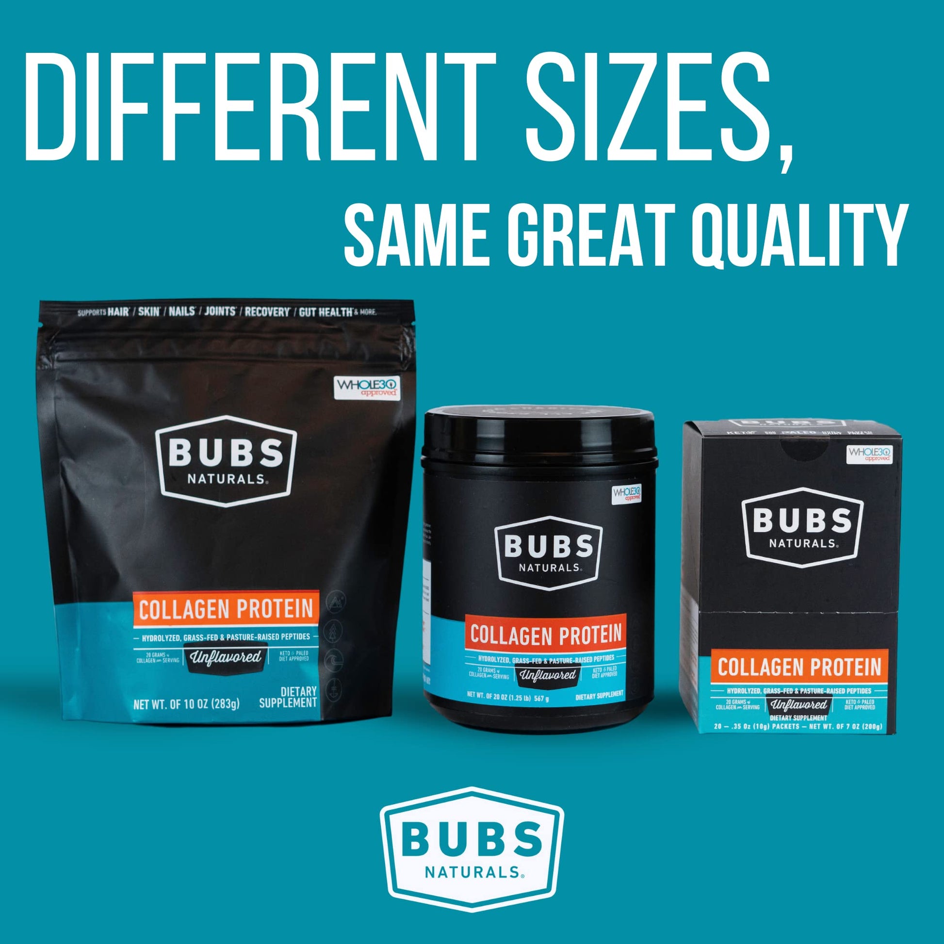 BUBS Naturals Collagen Peptides Powder, Collagen for Women & Men, Hydrolyzed Peptides, Unflavored Pasture Raised Grass Fed, Paleo Keto Friendly - Maple Wellness Supplements