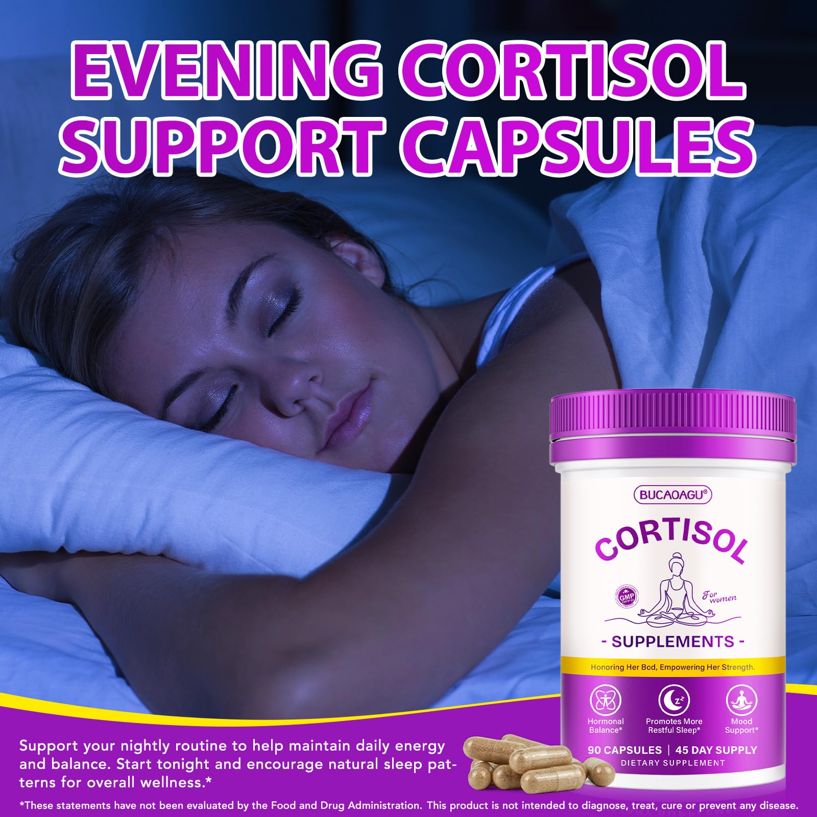 BUCAOAGU Cortisol Supplements for Women - Cortisol Reducer & Stress Support - Magnolia Bark, Rhodiola Rosea, Holy Basil, Magnesuim, Phosphatidylserine - Hormone Balance & Mood, Focus, Sleep Support - Maple Wellness Supplements