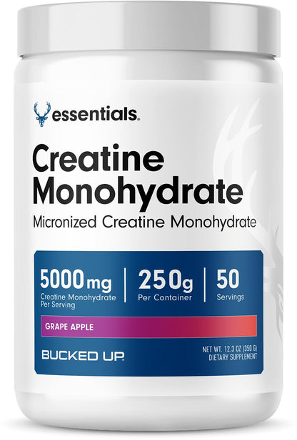Bucked Up Grape Apple Creatine for Women and Men - Easy to Mix Vegetarian - Flavored Creatine Monohydrate Powder - Made in USA - 5G Per Serving - 50 Servings - 250 Grams Per Container - Maple Wellness Supplements