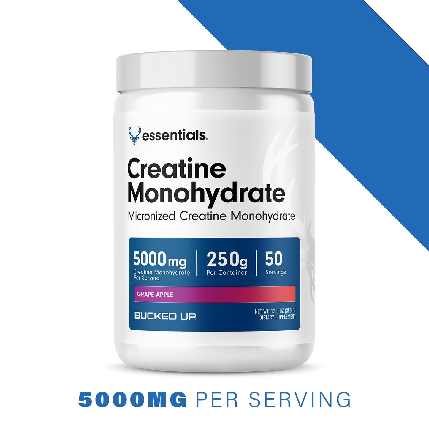 Bucked Up Grape Apple Creatine for Women and Men - Easy to Mix Vegetarian - Flavored Creatine Monohydrate Powder - Made in USA - 5G Per Serving - 50 Servings - 250 Grams Per Container - Maple Wellness Supplements