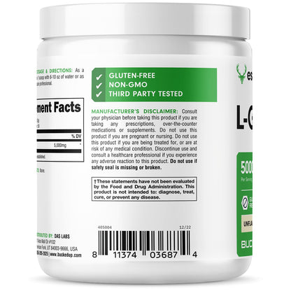 Bucked Up L-Glutamine (5000mg), Essentials (50 Servings, 250 Grams) - Maple Wellness Supplements