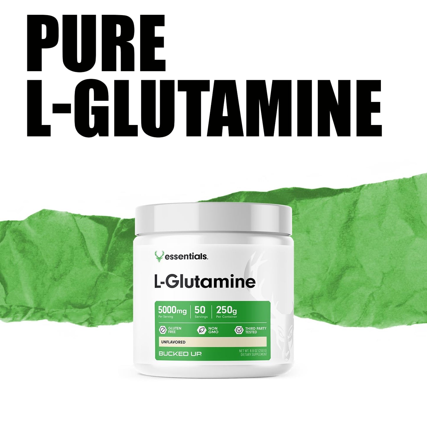 Bucked Up L-Glutamine (5000mg), Essentials (50 Servings, 250 Grams) - Maple Wellness Supplements